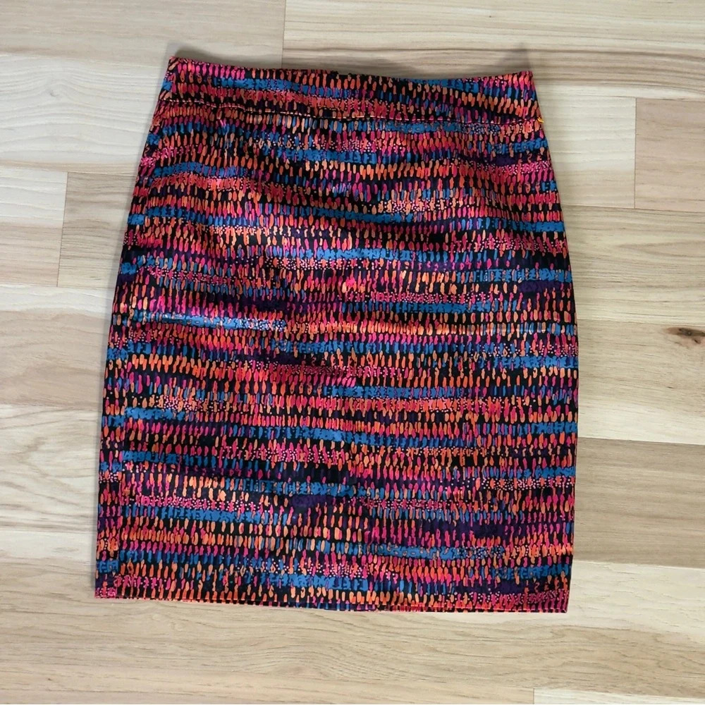 Ann Taylor Colorful Boho Pencil Lined Skirt Size 6 Back Zip Retro - Picture 3 of 8